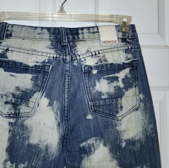 Encrypted Distressed Grungy Blue Jeans for Boys Size 16 Y2k - Picture 3 of 5